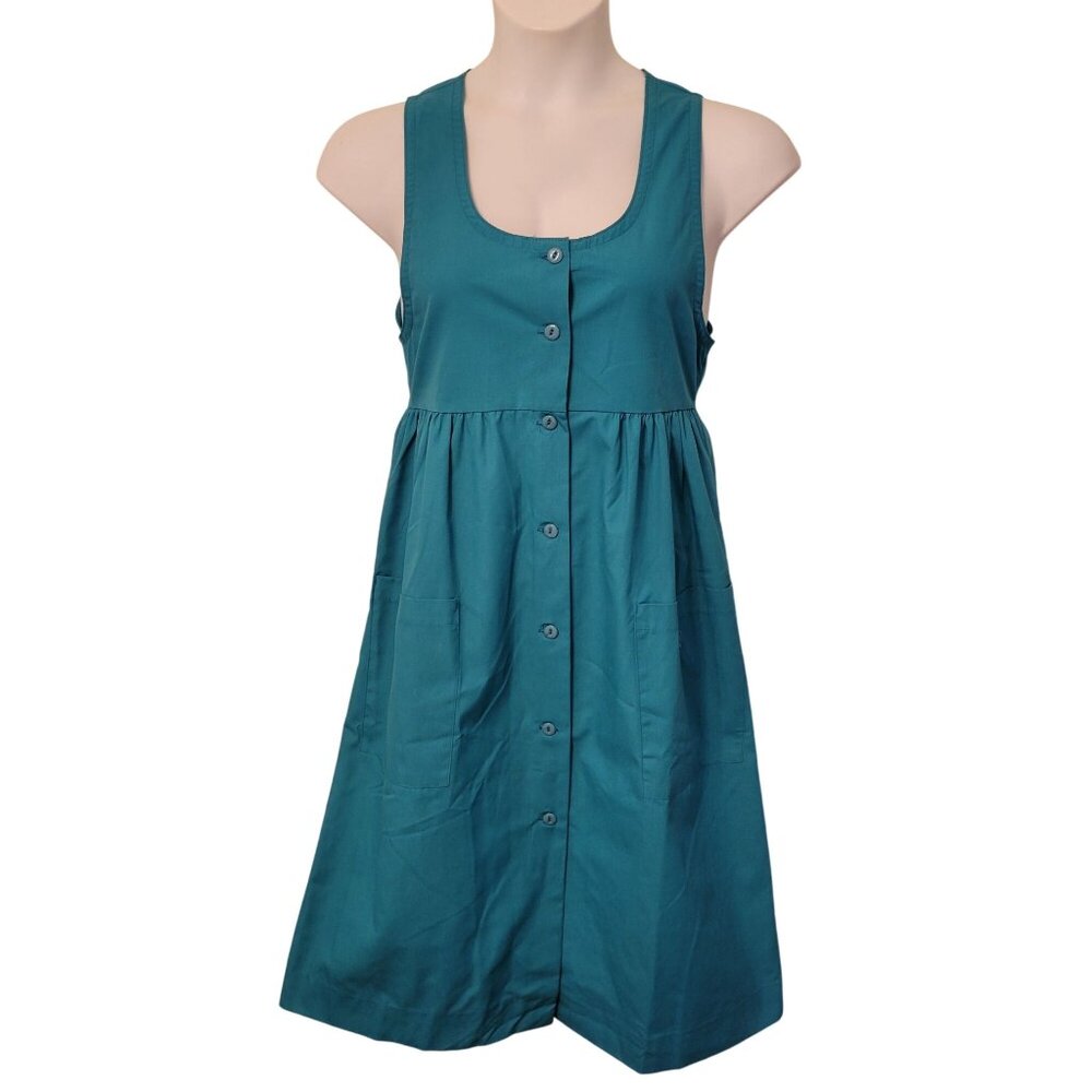 White Swan Working Scrubs Teal Button Front‎ Dress S Nurse Costume Sleeveless